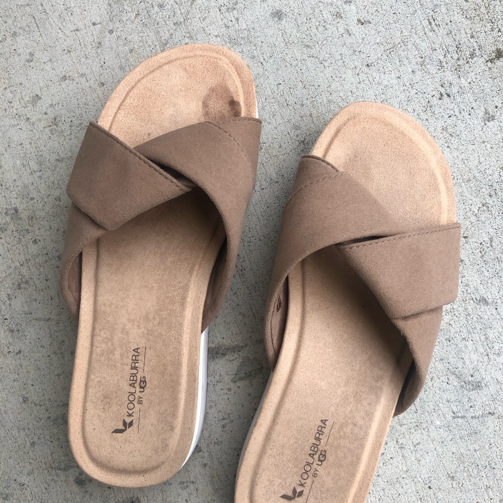 Koolaburra Tan Crisscross Slide Sandals